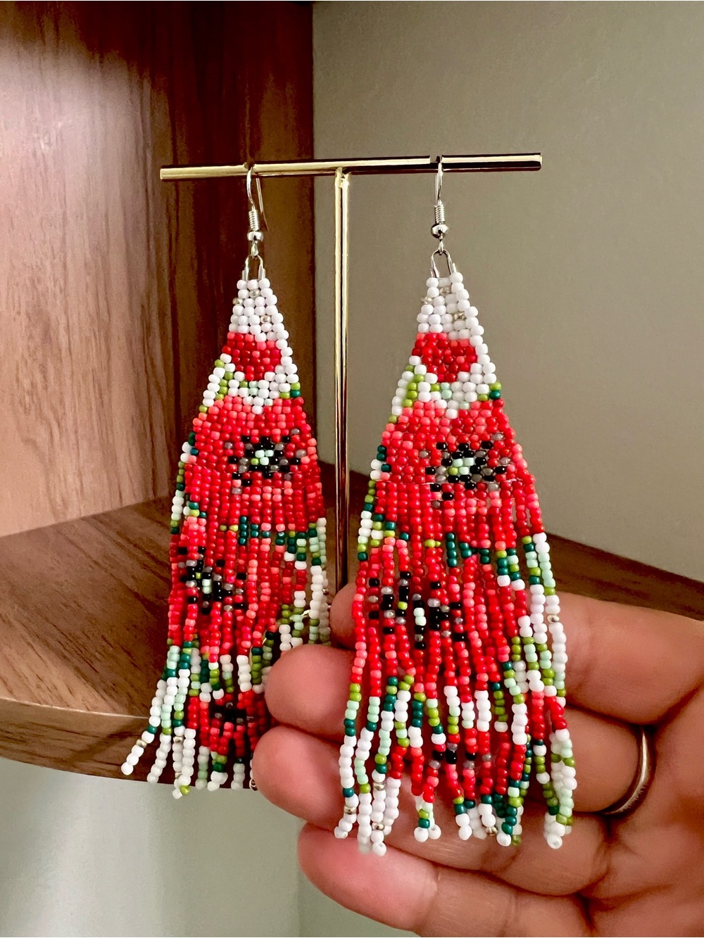 Gorgeous Red Rose Cottagecore Beaded Earrings
